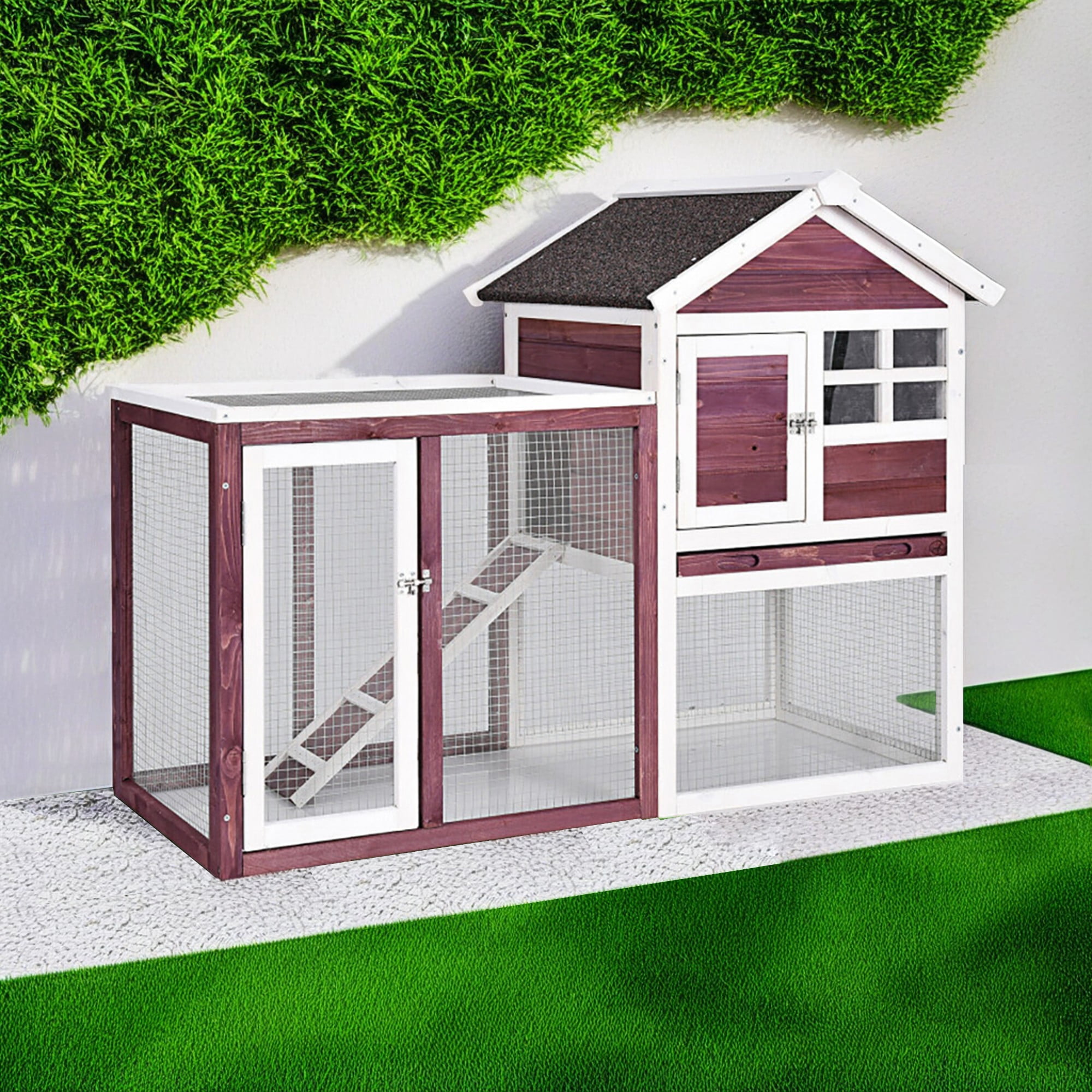 Pefilos 48" Outdoors Wood Chicken Coops, Hen Nest for Indoor Bunny Hutch Rabbit Cage Guinea Pig Habitat, Brown