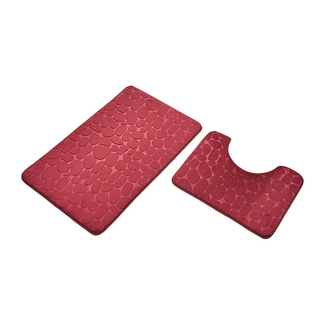 2-Piece Pebble-Print Bathroom Rug Set with Non-Slip Backing, Machine-Washable for Shower & Toilet Areas
