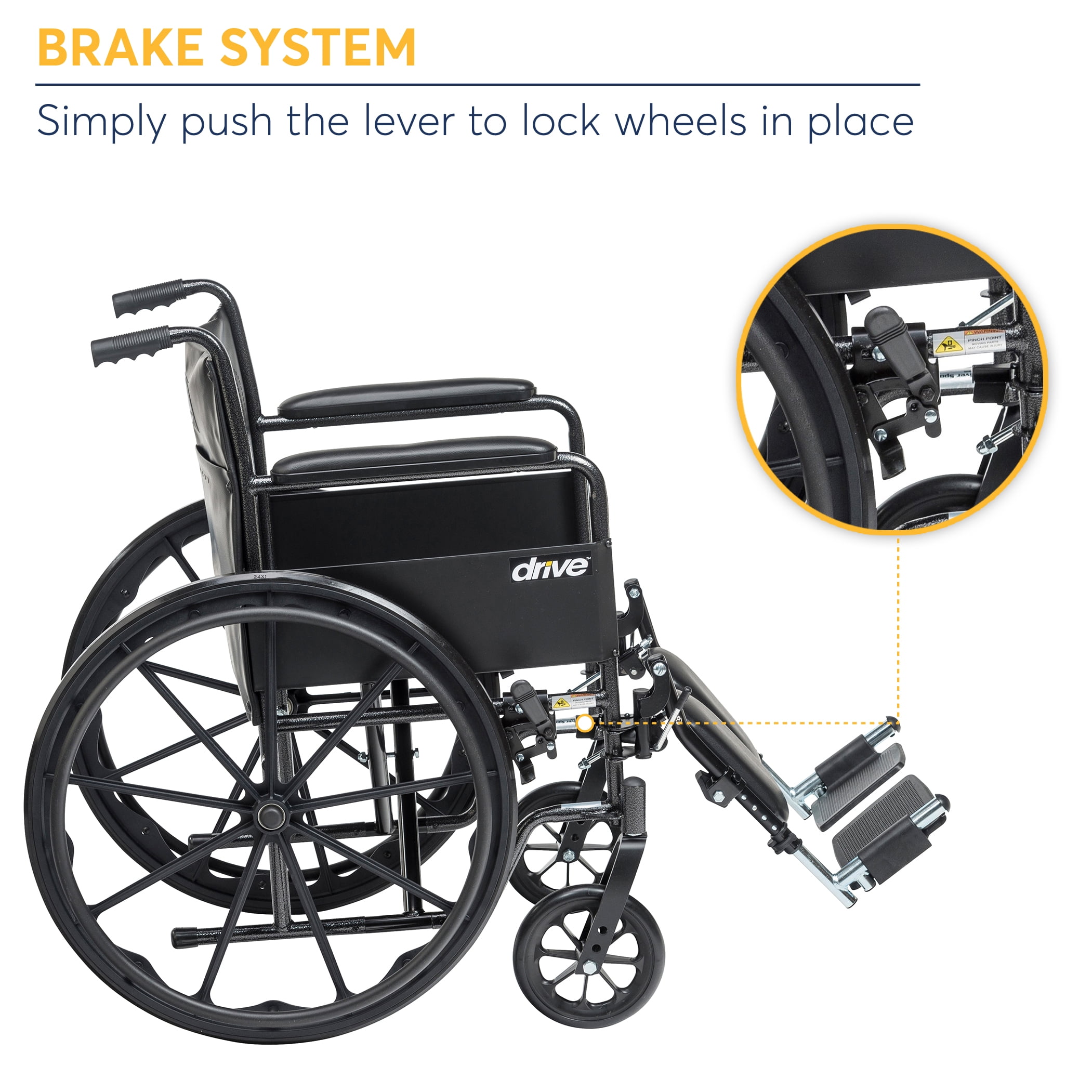 Drive Medical Silver Sport 2 Wheelchair, Non Removable Fixed Arms, Elevating Leg Rests, 18" Seat