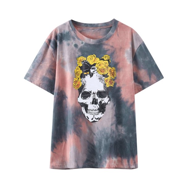 Blusa suelta de manga corta con cuello redondo y estampado a la moda para mujer Pompotops hfajkhk138212