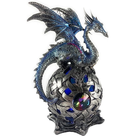Ain’t it Nice Dragon Figurine Blue On Light Up LED Orb Cycling Through Many Vibrant Colors Collectible Dragon Statue Fantasy Décor, 4(L) X 4(W) X 8(H) inches (Batteries Included)