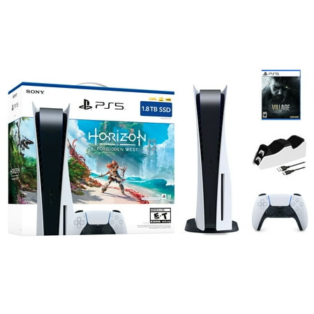Playstation 5 1.8TB Upgraded Horizon Forbidden West Bundle with Resident Evil 8 and Mytrix Controller Charger