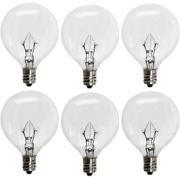 6 Pack Wax Warmer Bulbs,G50 25 Watt Bulbs for Full Size Scentsy Warmers,G16.5 Globe E12 Incandescent Candelabra Base Clear Light Bulbs for Wax Warmer,1.97 Inches,Long Last Lifespan