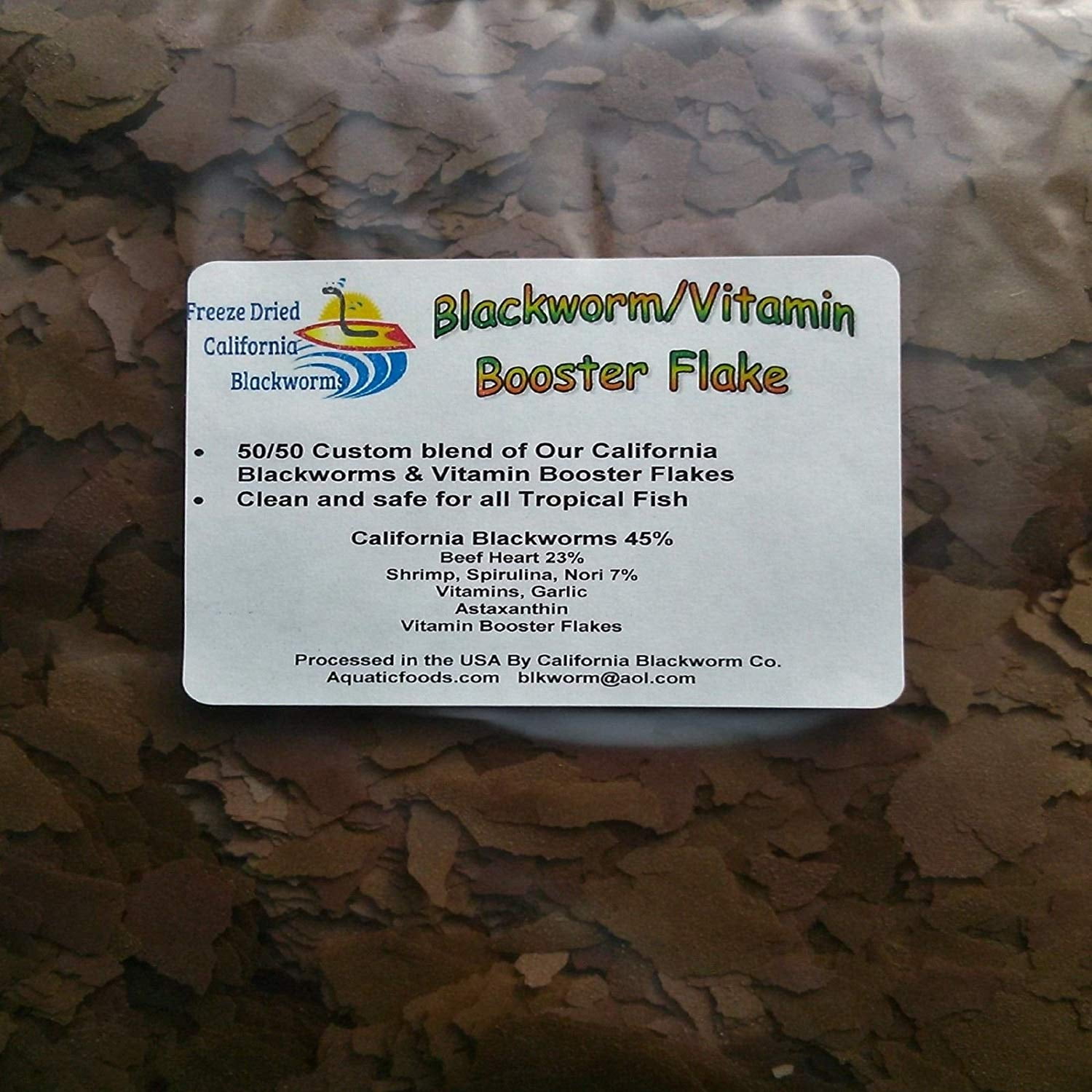 Aquatic Foods 45% Blackworm & Vitamin Booster Flake Blend, ULTRA Premimum Tropical Fish Flakes - 2-lbs