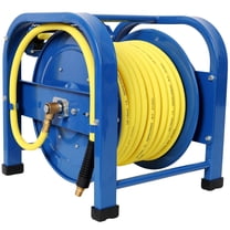 Retractable Air Hose Reel, 3/8" x 100 Feet, 300 PSI, Spring-Driven Steel, Heavy Duty Industrial, Hybrid hose, Portable and Durable