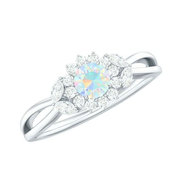 Rosec Jewels Natural Ethiopian Opal Flower Promise Ring for Women - Opal Diamond Ring - AAA Quality - Ready to Gift, 925 Sterling Silver, US 4.00