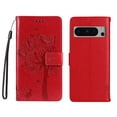 thumbnail image 6 of Case for Google Pixel 8 Pro 6.7" 2023, Retro PU Leather Skin Embosssed Tree Detachable Lanyard Card Slots Cash Pocket Flip Kickstand Full Protective Fashion Case for Girls & Women, Red, 6 of 14
