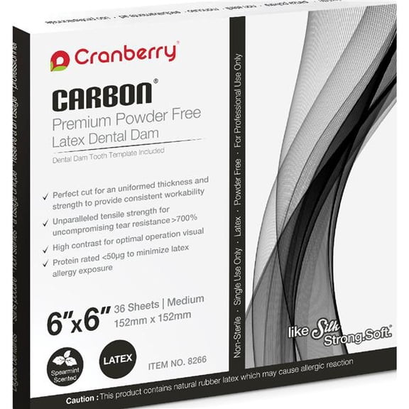 Cranberry CR8266 Carbon Dental Dam Latex 6 X 6 Spearmint Black 36/Box