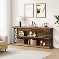 thumbnail image 2 of Condemo 63 Inch Extra Long Console Table, Entryway Table with 3-Tier Storage Shelves, Vintage Industrial Behind Couch Table with Metal Frame, Entry Table for Living Room Hallway, Brown and Black, 2 of 7