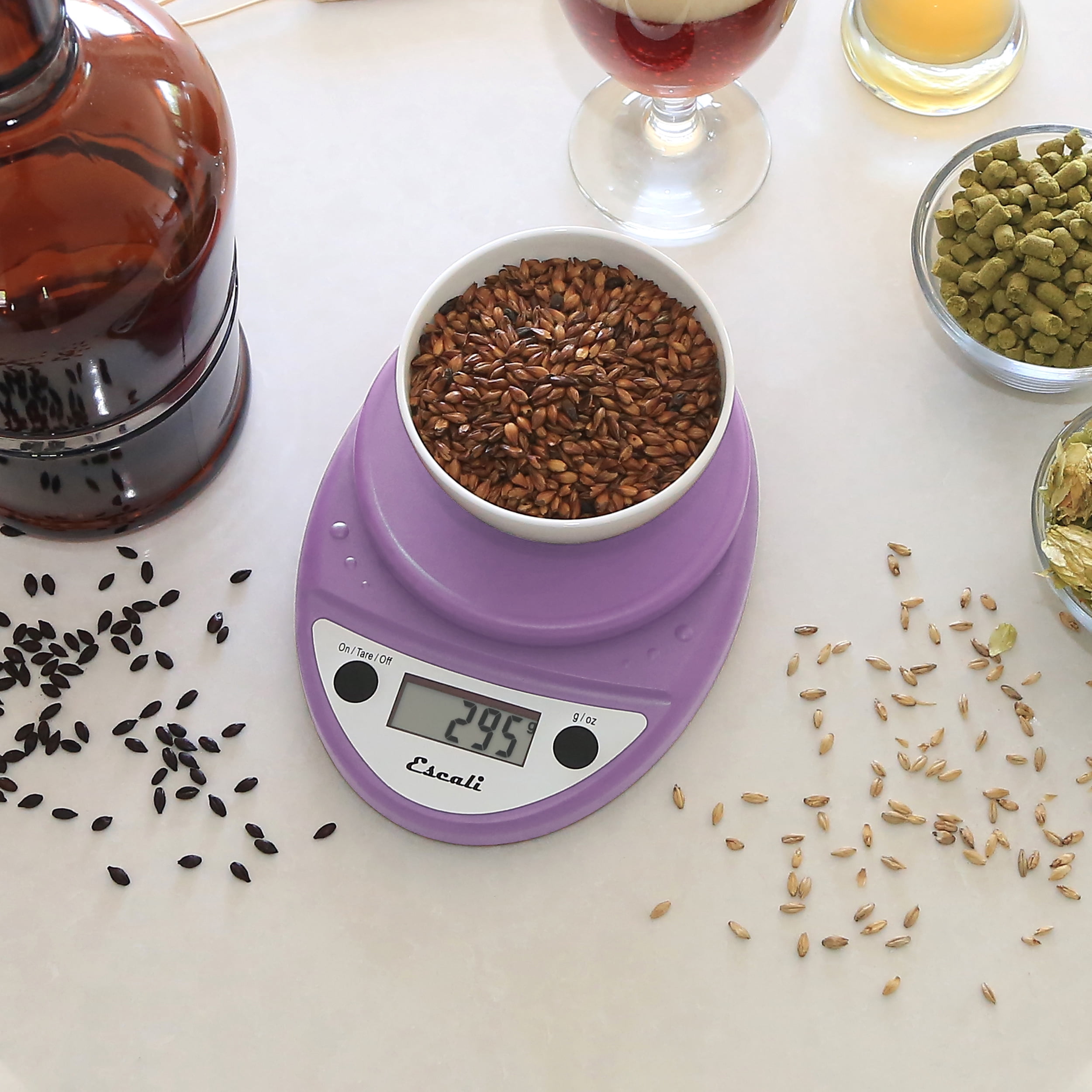 Escali Primo Digital Food Scale Multi-Functional Kitchen Scale and Baking Scale for Precise Weight Measuring and Portion Control, 8.5 x 6 x 1.5 inches, Lavender