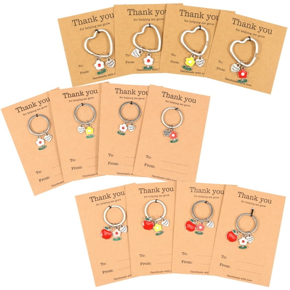 12Pcs Alloy Teacher Appreciation Keychain Present Unique Thank You for Helping Me Grow Keychain Non Fading for Thanksgiving