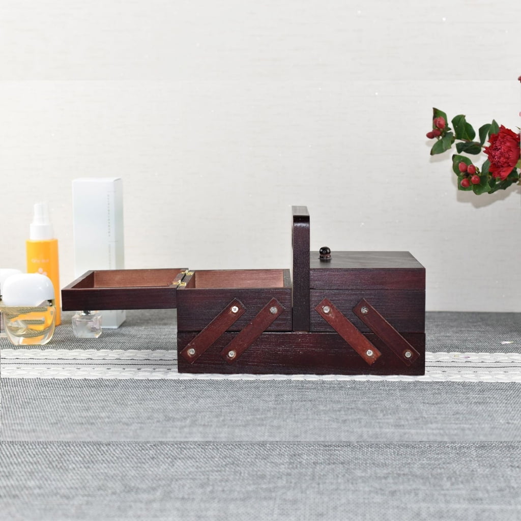 Folding Sewing Storage Box Wood Sewing Accessory Organizers Knitting Supply Case