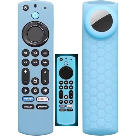 CT-RC1US-21 Remote Cover with Hole for Airtag and Tile Sticker (Glow in The Dark) Compatible NS-RCFNA-21 Insignia/Toshiba Fir tv Remote,for TV Omni Series 4-Series Blue)