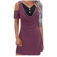 thumbnail image 2 of Puntoco Vestido De Manga Corta Con Cuello En V, Vestido De Dos Piezas Falso Empalmado De Manga Corta Con Cuello En V Suelto Y Hombros Descubiertos De Verano Para Mujer Morado Xxxxxl, 2 of 6