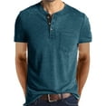 thumbnail image 1 of Daeful Chemisier Col Henley Été Hauts Col Rond T-Shirts Hommes Regular Fit Uni Manches Courtes Basique Tee Bleu M, 1 of 3