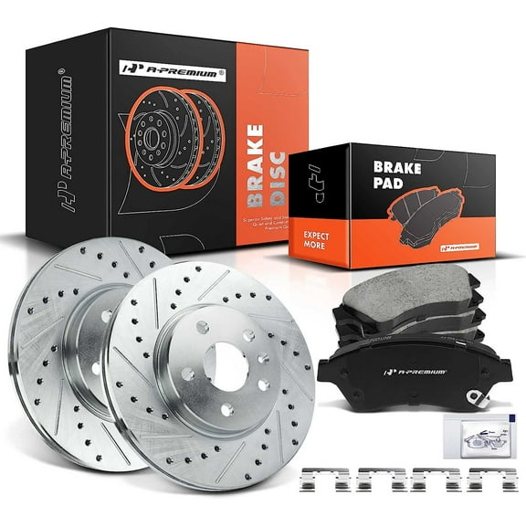A-Premium 10.87 inch (276mm) Front Drilled and Slotted Disc Brake Rotors   Ceramic Pads Kit Compatible with Select Chevy Models - Cruze 2011-2015, Cruze Limited 2016, Sonic 2012-2017, 6-PC Set