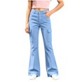 thumbnail image 2 of LangJing Khaki Uniform Pants for Girls School Uniform Pants Teen Kids Elastic Waist Flared Cargo Pants Bell Bottom Pant, 5-15Years, 2 of 7