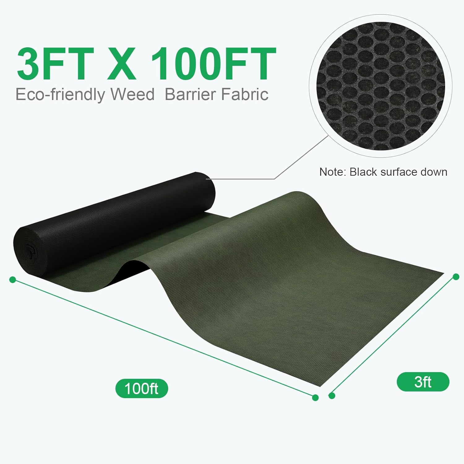 ENONGARDEN 3x100ft Non-Woven Weed Barrier Landscape Fabric, 5.8oz Heavy-Duty Garden Ground Cover Weed Control Mat, Weed Blocker Mats Easy Setup for Yard, Garden Bed, Orchard, Farm,Driveway