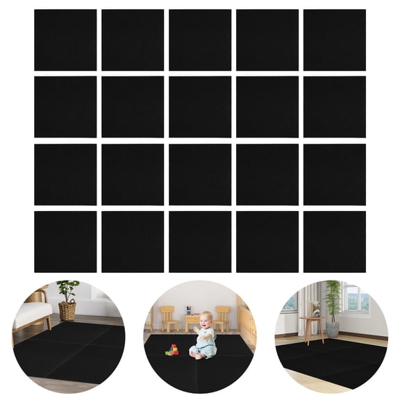Square Carpet, Self Adhesive Carpet Tiles, 20 Pack 60x60cm Peel and Stick Carpet Squares, Striped Pattern Black, 77.5 Sq Ft Coverage, for Floor, Room, Office, Home Decor, Easy Cut