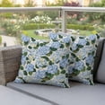 thumbnail image 6 of 2 Pack Outdoor Waterproof Throw Pillows, Blue Flower Hydrangea Green Leaf Decorative Square Pillow Case Patio Pillows for Chair Couch Sofa 16x16in, 6 of 9