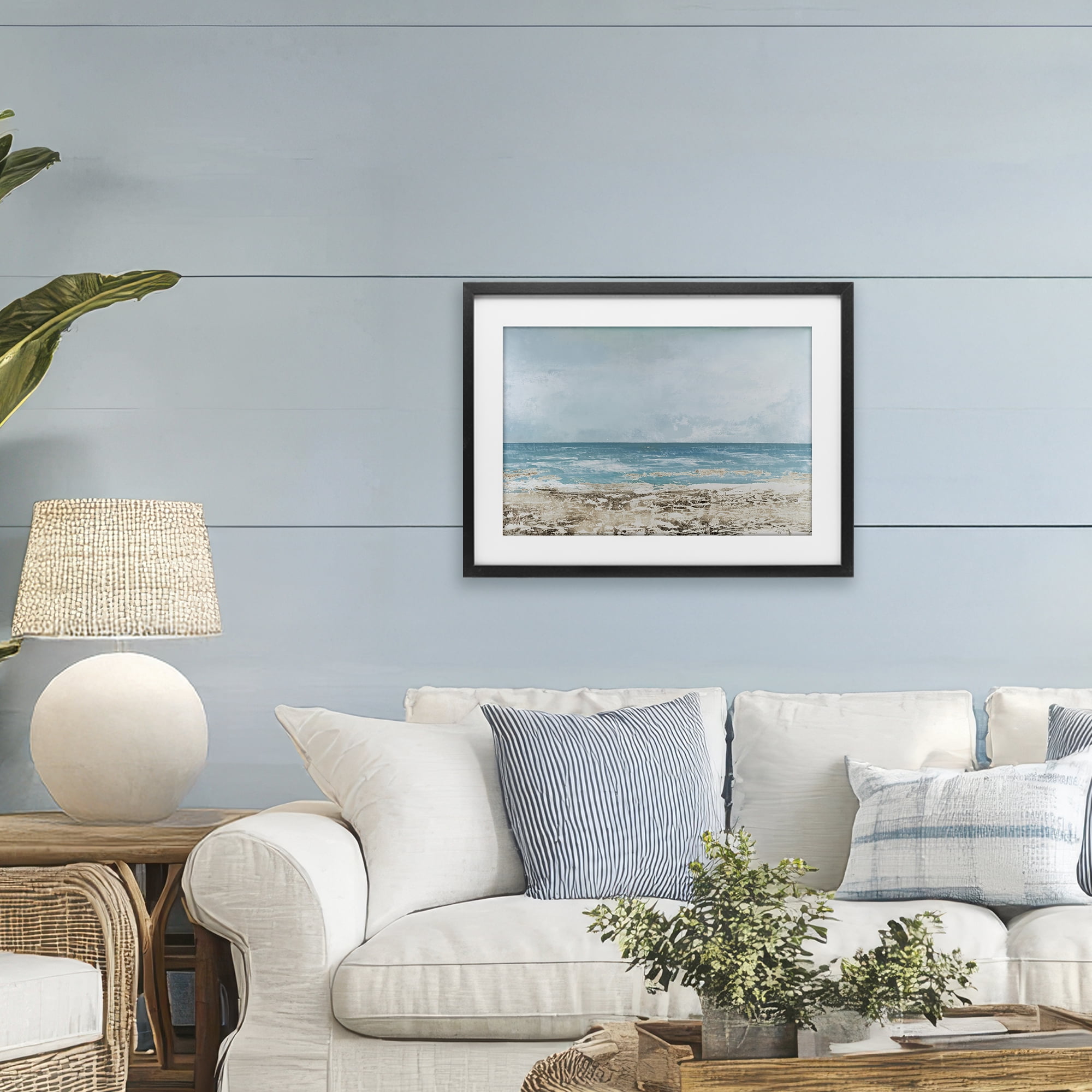 Stupell Industries Peaceful Mood Coastal Scene Black Framed Print Under Glass, design by Lorenzo Collective