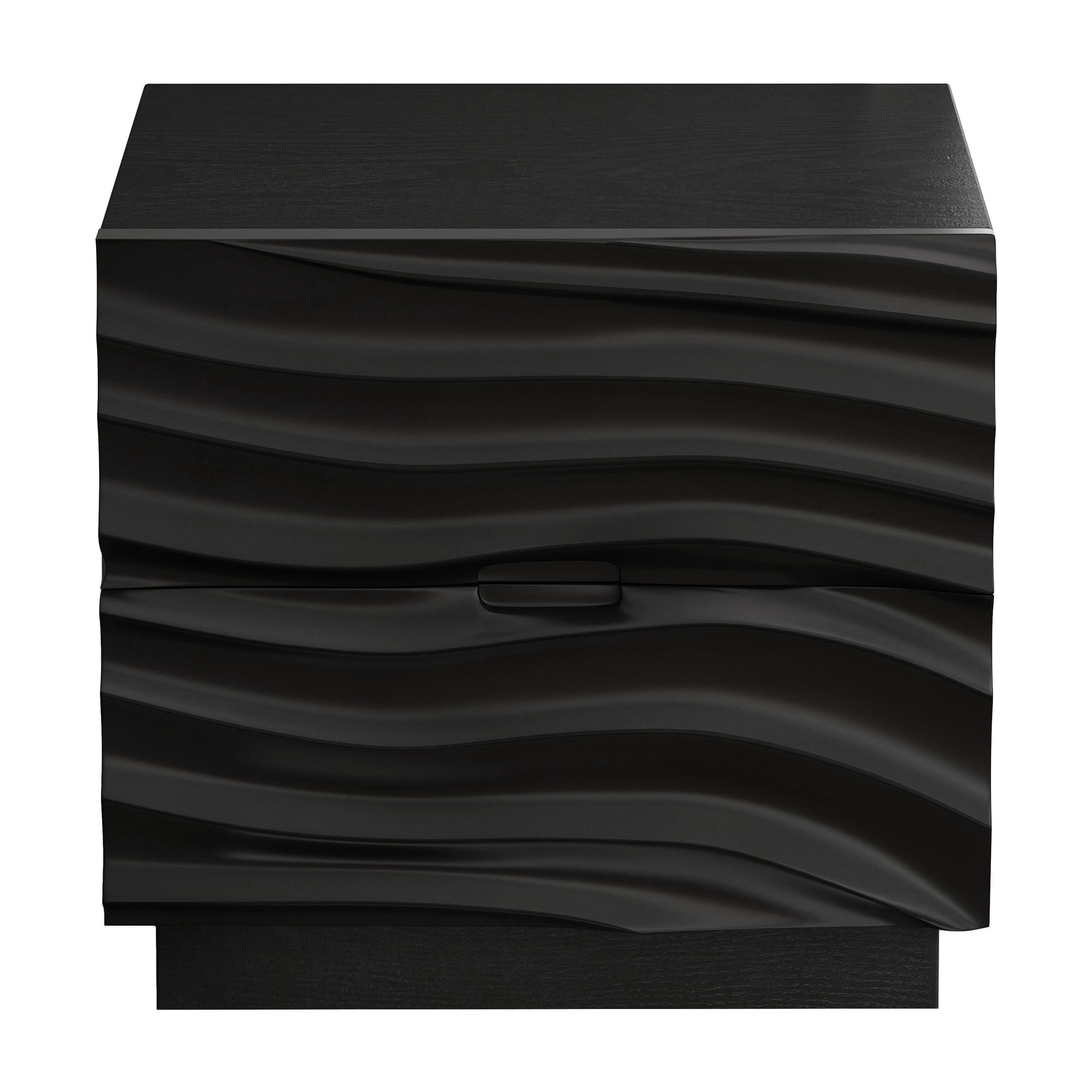 Solid Wood Nightstands, Bedside Table with 2 Drawers, No Handles, Sofa End Table for Living Room, Bedrooms, Black