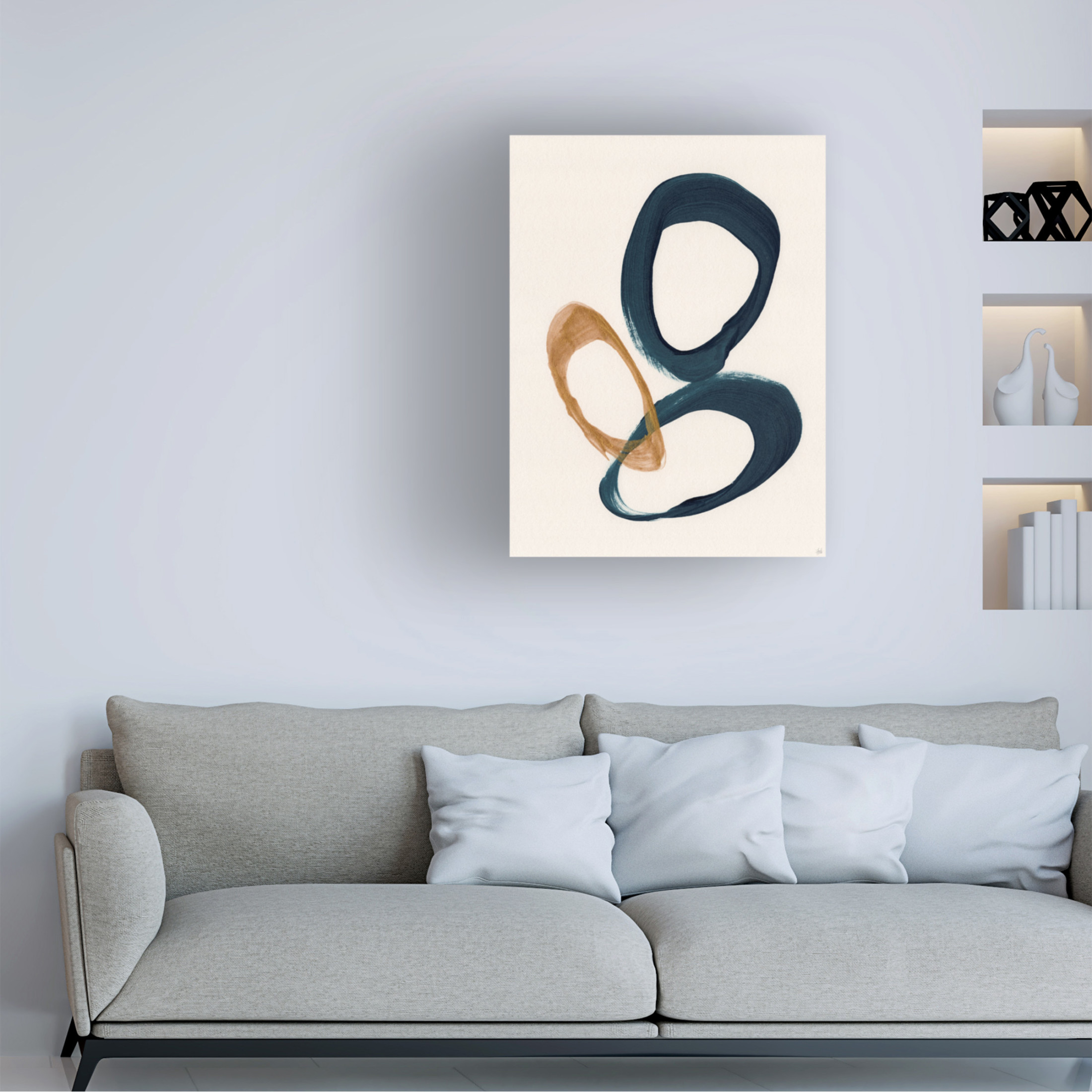 Canvas Wall Art - Line and Brush 'Blue 2 Gold 1 Circles 4' Wall Art for Living Room, Bedroom, or Office Décor by Trademark Fine Art - 18 x 24 Inches