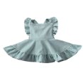 thumbnail image 1 of Girls Solid Color Suspender Skirt  Sleeveless Square Collar Large Hem High Waist Dress with Ruffles, 1 of 7