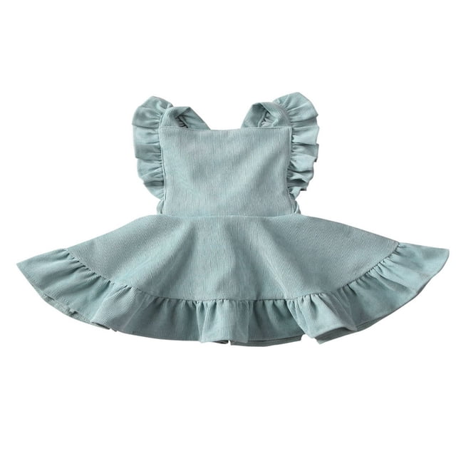 Girls Solid Color Suspender Skirt Sleeveless Square Collar Large Hem High Waist Dress with Ruffles