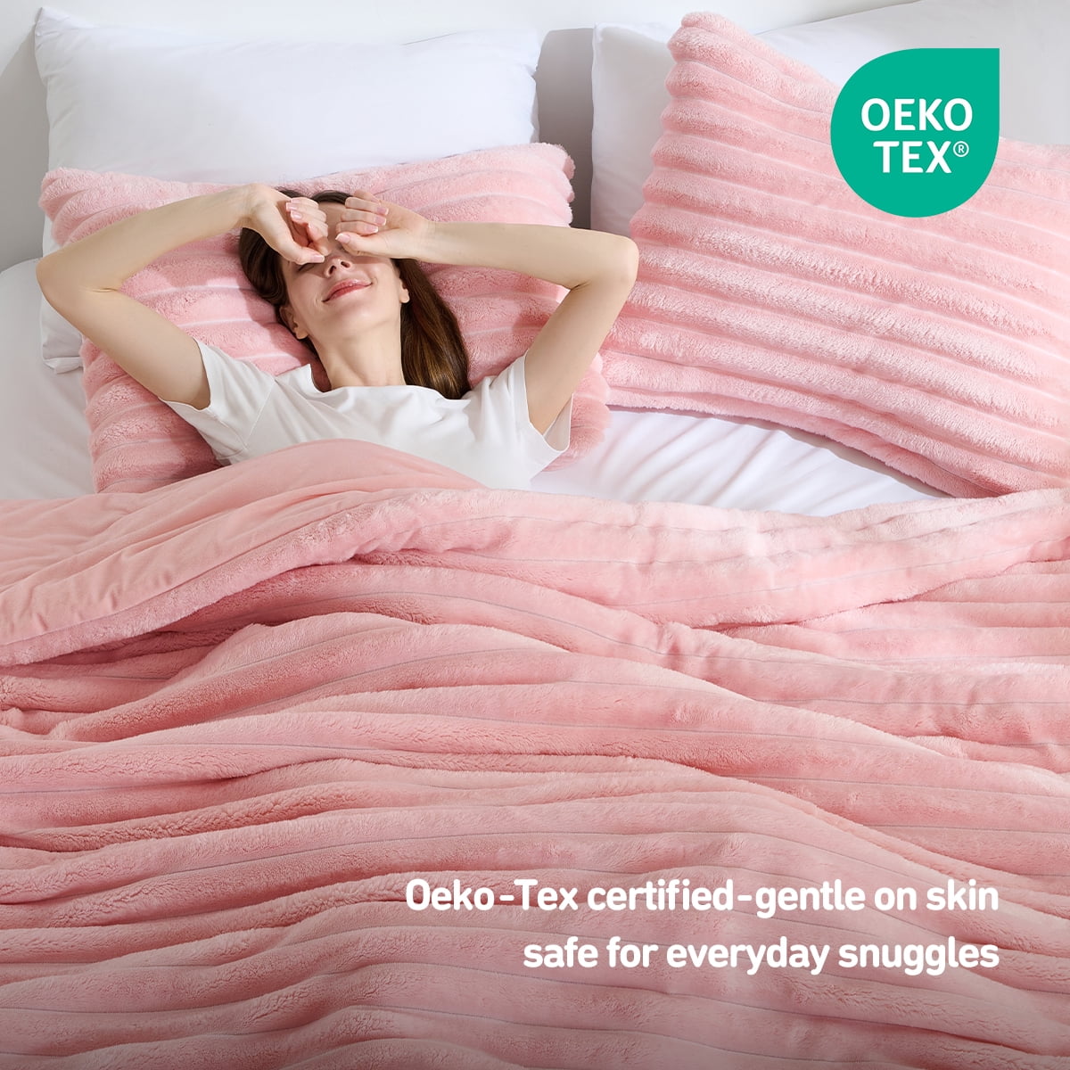 Regency Heights Full/Queen Size Comforter Set, Fluffy Ribbed Plush Comforter Set, 3-Piece Bedding Set, Pink