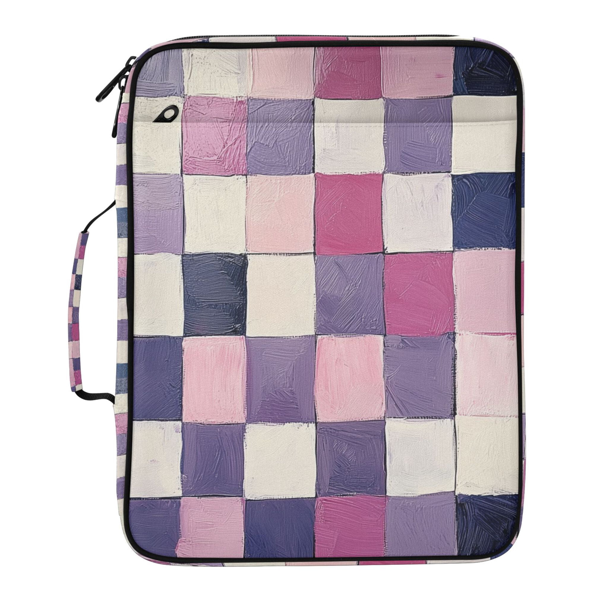 FORMRS Accordion File Folder A4 Size 7-Pocket Expanding Document Organizer Bag with 3 Ring Binder, Pink and Purple Plaid Pattern