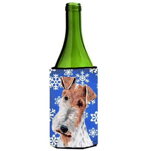 Wire Fox Terrier Winter Snowflakes Wine bottle sleeve Hugger 24 Oz.