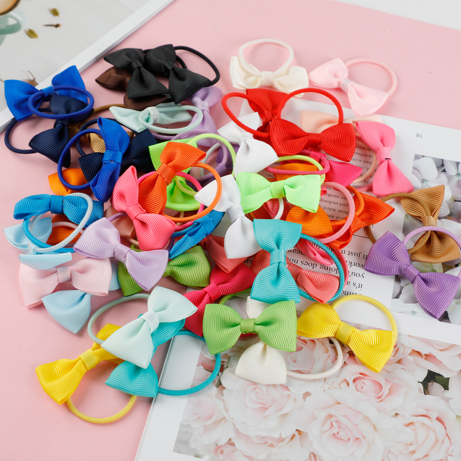 Peaoy 50PCS Baby Hair Ties with Bows for Infants Toddler Girls Grosgrain Ribbon Rubber Bands Elastic Ponytail Holders 2 Inch - image 2 of 9