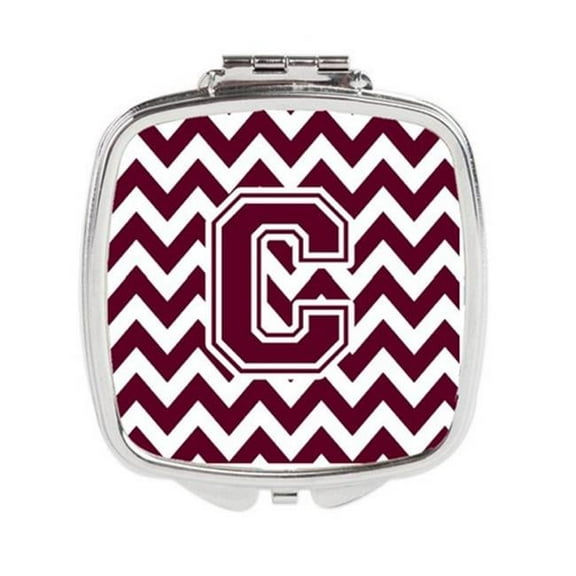 Carolines Treasures Letter C Chevron Maroon & White Compact Mirror