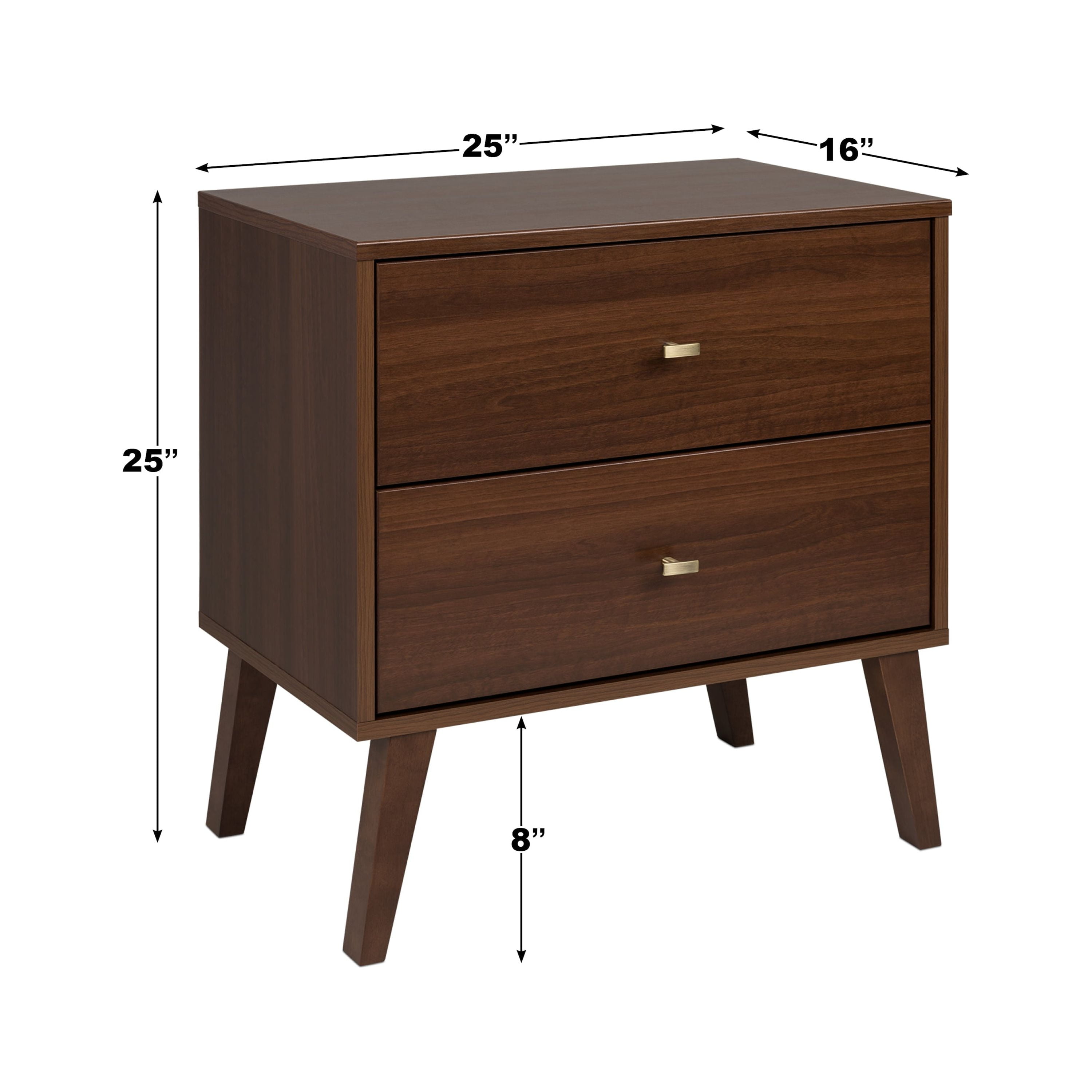 Prepac milo mid century modern online 2 drawer tall nightstand in white