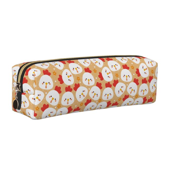 Easygdp Cartoon Chicken para Estuche de Lápices de Cuero, Estuche de Papelería de Cuero, Estuche de Gran Capacidad con Cremallera