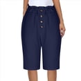 thumbnail image 1 of Pantalones Rectos de Pierna para Mujer, Cintura Alta Elástica Fruncida, Pantalones Deportivos, Pantalones Cortos con Bolsillos, Azul Marino L, 1 of 7