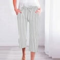 thumbnail image 2 of Womens Capri Trousers Casual Striped 3/4 Summer Pants Elasticated Waist Three Quarter Shorts with Pockets Ladies Loose Fit Pull On Cropped Trousers, 2 of 7
