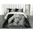 thumbnail image 3 of Ambesonne Tiger Quilted Bedspread Set 3 Pcs, Large Cat Plays in Water, Queen Size, Black Pale Grey, 3 of 5