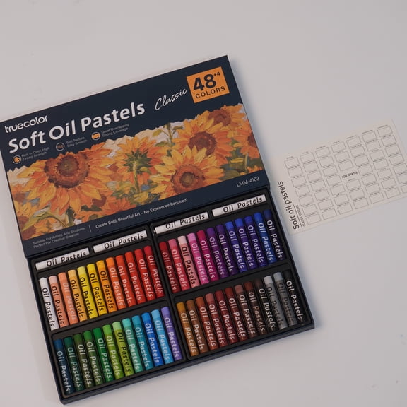 Truecolor 48 Colors Soft Oil Pastels, Classic Color Oil Pastel Set with Extra White Pastels, Hard Storage Case for Blending, Layering and Art Drawing