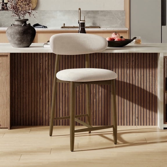 COLAMY Upholstered Counter Height Bar Stool, Kitchen Island Stools with Back, Suitable for 34"-41" Table, Modern Counter Chairs with Wood Legs for Dining Room, Beige