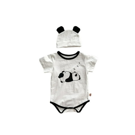 

Baby Boys Girls Short Sleeve Cute Cartoon Romper With Hat Outfit Set Clothes 2PCS