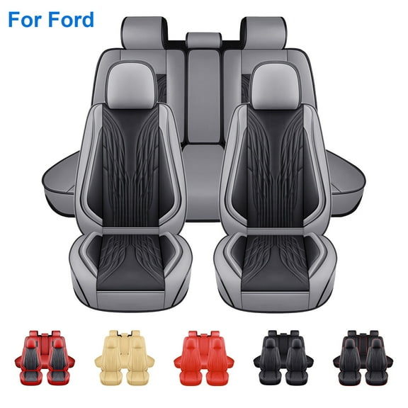 FANOTEK For Ford Focus Car Seat Cover 5 Seats, Auto Front Rear Cushion Protector Full Set for EcoSport, Edge, Fiesta, C-Max Hybrid Black Gray