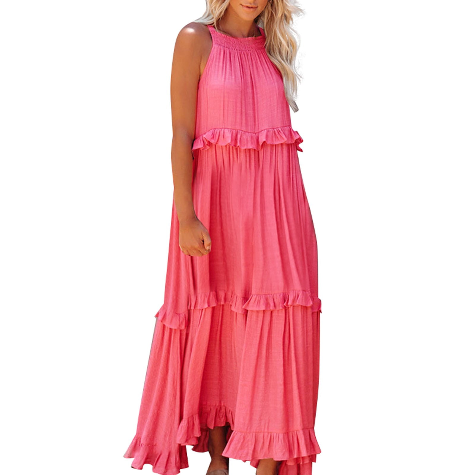Wozhidaoke dresses for women 2023 Summer Maxi Dress Halter Sleeveless ...