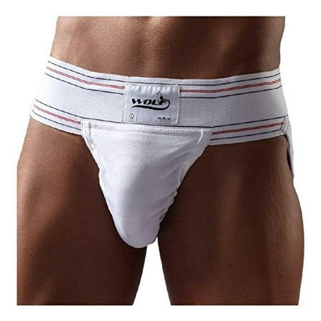 Omtex Gym Jockstrap Cotton Supporter Cup Pocket for Mens Wolf White Waist 32
