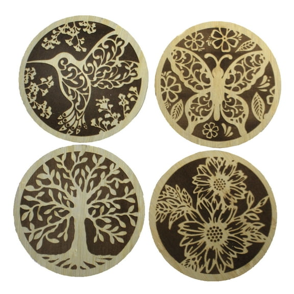 Tabletop Laser Cut Coasters Wood Wooden Set Of 4 Er67582