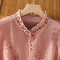 thumbnail image 4 of Fesfesfes Women's Embroidered Shirt Label-Collar 3/4 Loose Flowy Puffed Sleeves Lightweight Breathable Fabric for Casual Fall Summer Wear(Pink#3,2XL), 4 of 8