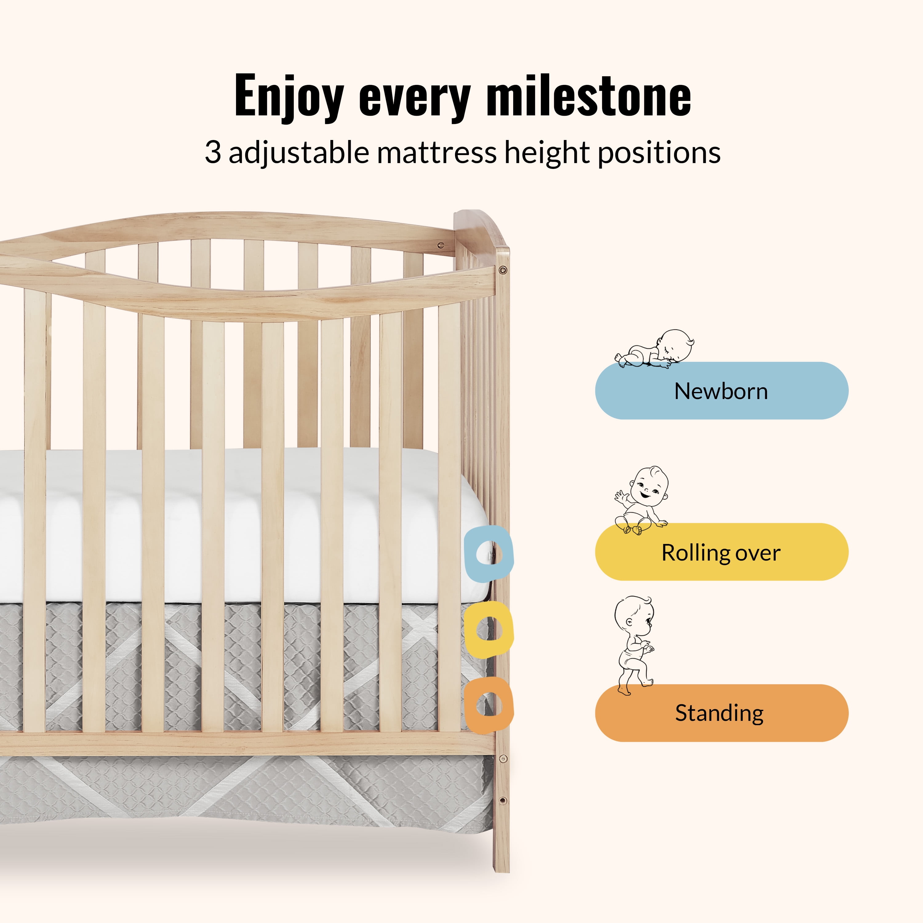 Dream On Me Chelsea 5-in-1 Convertible Crib, JPMA Certified, Natural