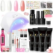 Poly Nail Gel Kit with U V Light and Drill, 4 Colors Nail Extension Gel with Slip Sloution Nail Art Supplies Complete Poly Nail Gel Starter kit Gift for Women