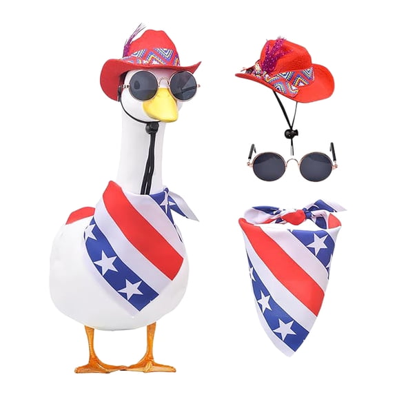 Independence Day Patriotic Goose Statue Outfits, USA Flag Yard Goose Costume Sets, Holiday Clothing Accessories Fit 23Inch Large Porch Goose Sculptures